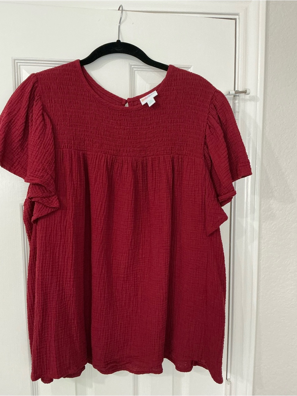 LuLaRoe Textured Ruffle-Sleeve Top - Burgundy Maddy